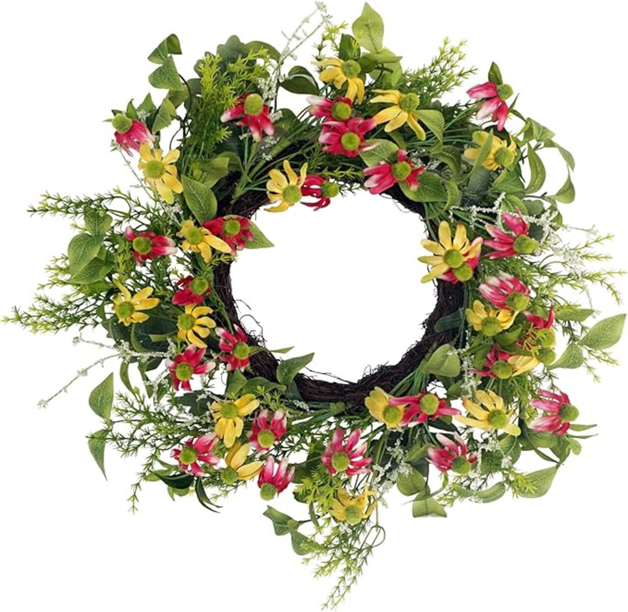Spring Wreaths for Front Door, 18 Inches Summer Wreath with Black-Eyed Daisy Flowers, Artificial Tropical Wreaths for Porch Wall Window Decor, Farmhouse Floral Wreath for Home Decorations